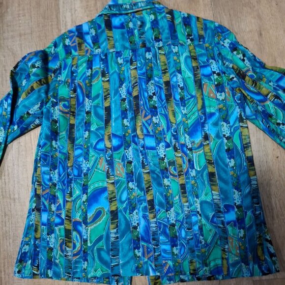 Drapers & Damons Size M Blue Multicolor Striped Jacket With Buttons 3.4 Sleeves - Picture 2 of 6